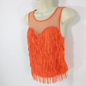 Naked Zebra Fringe Sheer Tank Top Sz M Zipper Back